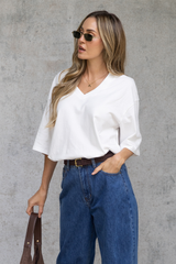 Rhodes Relaxed-Fit V Neck Tee - White