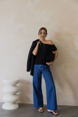 River Wide-Leg Denim Jeans - Mid Blue Wash
