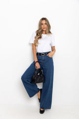 River Wide-Leg Denim Jeans - Mid Blue Wash