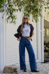River Wide-Leg Denim Jeans - Mid Blue Wash