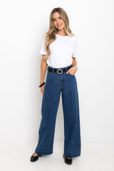 River Wide-Leg Denim Jeans - Mid Blue Wash