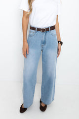River Wide-Leg Denim Jeans - Light Blue Wash