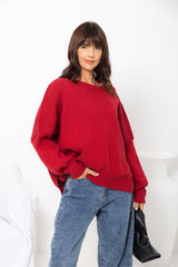 Romy Oversized Knit Jumper - Burgundy Red