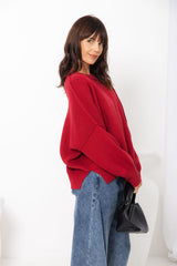 Romy Oversized Knit Jumper - Burgundy Red