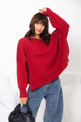 Romy Oversized Knit Jumper - Burgundy Red
