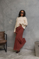 Rowie Plaid Maxi Skirt - Burgundy