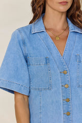 Aspen V-Neck Denim Dress - Light Wash - The Self Styler
