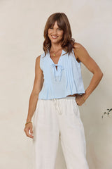 Sofia Pleat Top - Blue - The Self Styler