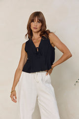 Sofia Pleat Top - Black - The Self Styler