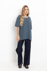 Zephyr Relaxed-Fit Stripe Tee - Navy - The Self Styler