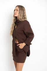 Duke Oversized Denim Shirt - Chocolate - The Self Styler