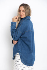 Duke Oversized Denim Shirt - Mid Blue - The Self Styler