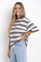 Ryan Relaxed-Fit Stripe Tee - Choc and Blue - The Self Styler