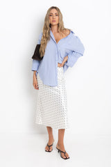 Vienna Satin Midi Skirt - Ivory / Black Polka Dots