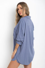 Jagger Relaxed Pinstripe Shirt - Blue - The Self Styler