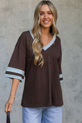 Stevie Relaxed-Fit V-Neck Tee - Blue and Chocolate