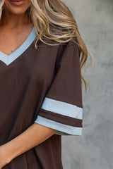 Stevie Relaxed-Fit V-Neck Tee - Blue and Chocolate