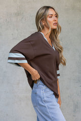 Stevie Relaxed-Fit V-Neck Tee - Blue and Chocolate