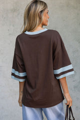 Stevie Relaxed-Fit V-Neck Tee - Blue and Chocolate