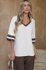 Stevie Relaxed-Fit V-Neck Tee - Butter and Chocolate