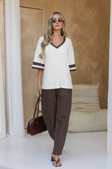 Stevie Relaxed-Fit V-Neck Tee - Butter and Chocolate