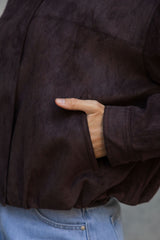 Suki Suede Look Bomber Jacket - Chocolate