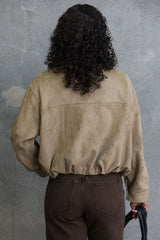 Suki Suede Look Bomber Jacket - Light Khaki