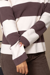 Taylor Rugby Stripe Polo Knit - Chocolate and Cream