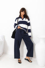 Taylor Rugby Stripe Polo Knit - Navy and Cream