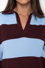 Taylor Rugby Stripe Polo Knit - Blue and Plum