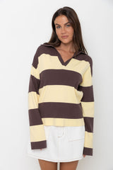 Taylor Rugby Stripe Polo Knit - Yellow & Chocolate