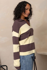 Taylor Rugby Stripe Polo Knit - Yellow & Chocolate