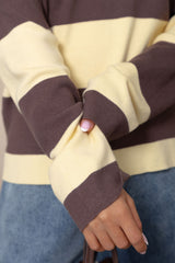 Taylor Rugby Stripe Polo Knit - Yellow & Chocolate