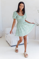 Phoebe Mini Dress - Green Floral - The Self Styler