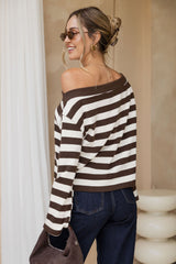 Thea Boat Neck Stripe Top - Cream and Chocolate