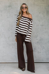 Thea Boat Neck Stripe Top - Cream and Chocolate