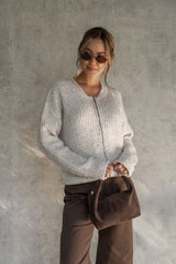 Winnie Zip-Up Knit Cardigan - Grey Marle