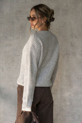 Winnie Zip-Up Knit Cardigan - Grey Marle