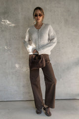 Winnie Zip-Up Knit Cardigan - Grey Marle