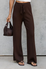Zimi Wide-Leg Knit Pants - Chocolate