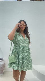Kaylee Mini Dress - Green Floral - The Self Styler