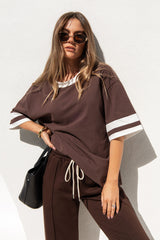 Blake Relaxed-Fit Stripe Tee - Chocolate and White