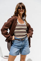 Elki Ribbed Tank Top - Choc Yellow Stripe