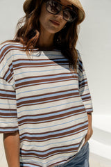 Ryan Relaxed-Fit Stripe Tee - Choc and Blue