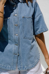 Juno Oversized Denim Shirt - Mid Wash