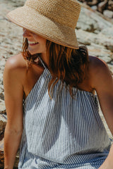 Clara One-Shoulder Maxi Dress - White and Charcoal Stripe