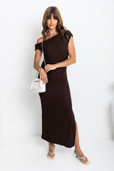 Myla Off The Shoulder Dress - Chocolate
