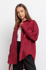 Archie Relaxed-Fit Linen Shirt - Burgundy - The Self Styler