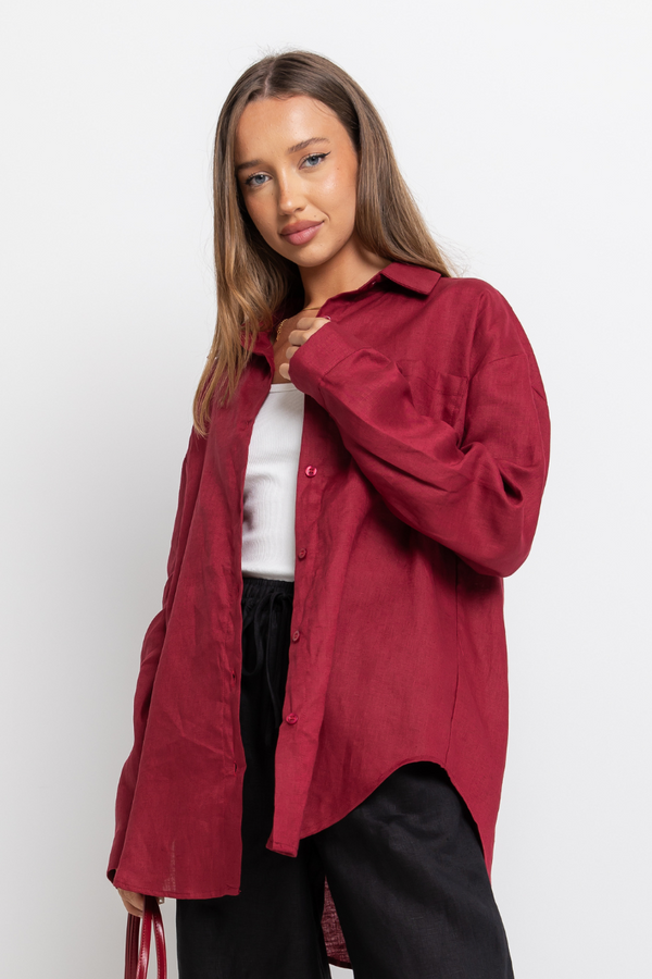 Archie Relaxed-Fit Linen Shirt - Burgundy - The Self Styler