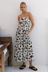 Ruby Midi Dress - Black Abstract Palm Print - The Self Styler